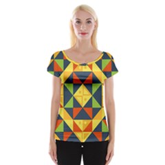 Background Geometric Color Cap Sleeve Top