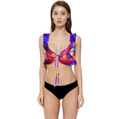 Abstract Background Colorful Pattern Low Cut Ruffle Edge Bikini Top by Sarkoni