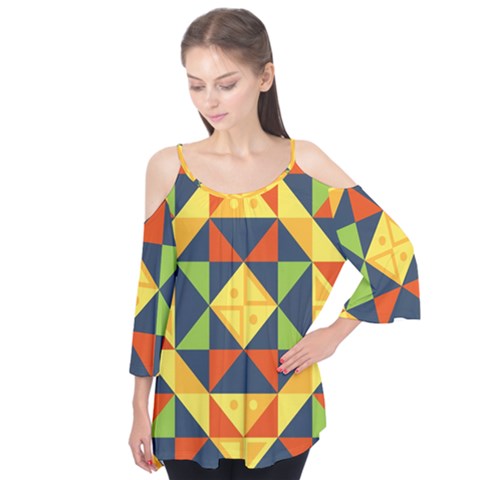 Background Geometric Color Flutter Sleeve T-shirt  by Sarkoni