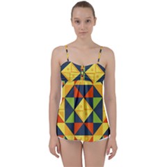 Background Geometric Color Babydoll Tankini Top by Sarkoni