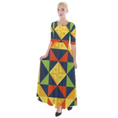 Background Geometric Color Half Sleeves Maxi Dress