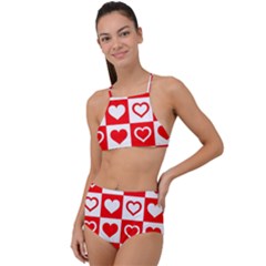 Background Card Checker Chequered Halter Tankini Set by Sarkoni