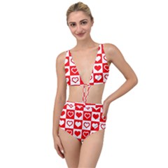 Background Card Checker Chequered Tied Up Two Piece Swimsuit by Sarkoni