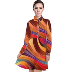 Abstract Colorful Background Wavy Long Sleeve Chiffon Shirt Dress