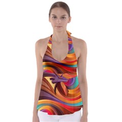 Abstract Colorful Background Wavy Tie Back Tankini Top