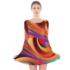 Abstract Colorful Background Wavy Long Sleeve Velvet Skater Dress