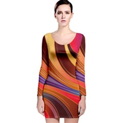 Abstract Colorful Background Wavy Long Sleeve Velvet Bodycon Dress