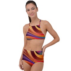 Abstract Colorful Background Wavy Halter Tankini Set