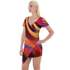 Abstract Colorful Background Wavy Short Sleeve Asymmetric Mini Dress