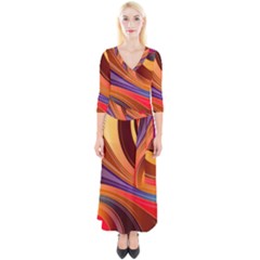 Abstract Colorful Background Wavy Quarter Sleeve Wrap Maxi Dress