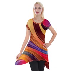 Abstract Colorful Background Wavy Short Sleeve Side Drop Tunic