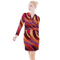 Abstract Colorful Background Wavy Button Long Sleeve Dress