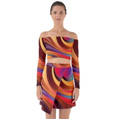 Abstract Colorful Background Wavy Off Shoulder Top with Skirt Set