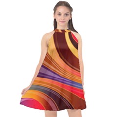 Abstract Colorful Background Wavy Halter Neckline Chiffon Dress 