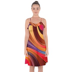 Abstract Colorful Background Wavy Ruffle Detail Chiffon Dress