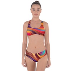 Abstract Colorful Background Wavy Criss Cross Bikini Set