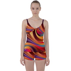Abstract Colorful Background Wavy Tie Front Two Piece Tankini