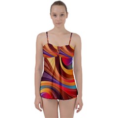 Abstract Colorful Background Wavy Babydoll Tankini Set