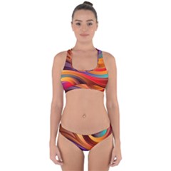 Abstract Colorful Background Wavy Cross Back Hipster Bikini Set