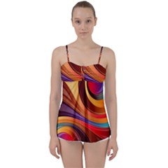 Abstract Colorful Background Wavy Babydoll Tankini Top