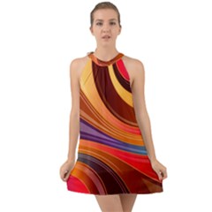 Abstract Colorful Background Wavy Halter Tie Back Chiffon Dress