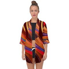 Abstract Colorful Background Wavy Open Front Chiffon Kimono