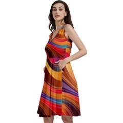 Abstract Colorful Background Wavy Sleeveless V-Neck Skater Dress with Pockets