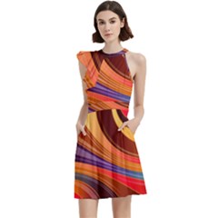 Abstract Colorful Background Wavy Cocktail Party Halter Sleeveless Dress With Pockets