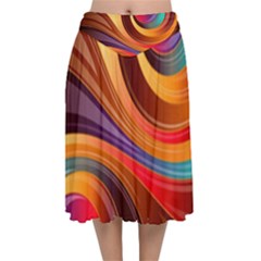 Abstract Colorful Background Wavy Velvet Flared Midi Skirt