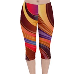 Abstract Colorful Background Wavy Velvet Capri Leggings  by Sarkoni