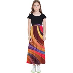 Abstract Colorful Background Wavy Kids  Flared Maxi Skirt