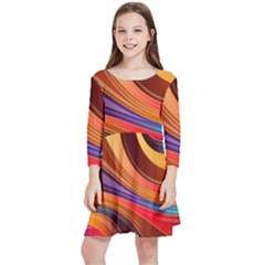 Abstract Colorful Background Wavy Kids  Quarter Sleeve Skater Dress