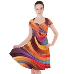 Abstract Colorful Background Wavy Cap Sleeve Midi Dress