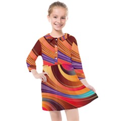 Abstract Colorful Background Wavy Kids  Quarter Sleeve Shirt Dress