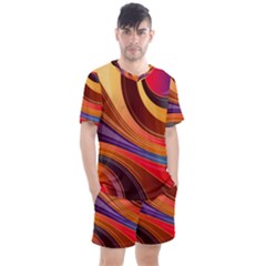 Abstract Colorful Background Wavy Men s Mesh T-Shirt and Shorts Set