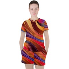 Abstract Colorful Background Wavy Women s T-Shirt and Shorts Set