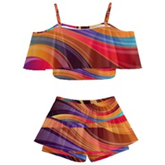 Abstract Colorful Background Wavy Kids  Off Shoulder Skirt Bikini