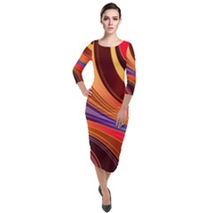 Abstract Colorful Background Wavy Quarter Sleeve Midi Velour Bodycon Dress