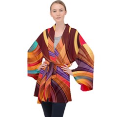 Abstract Colorful Background Wavy Long Sleeve Velvet Kimono 