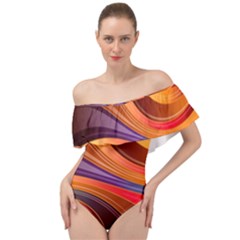 Abstract Colorful Background Wavy Off Shoulder Velour Bodysuit 