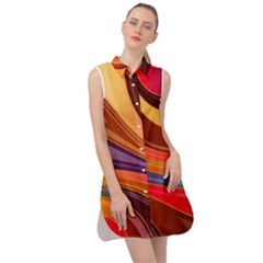 Abstract Colorful Background Wavy Sleeveless Shirt Dress