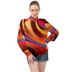 Abstract Colorful Background Wavy High Neck Long Sleeve Chiffon Top