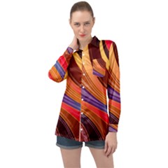 Abstract Colorful Background Wavy Long Sleeve Satin Shirt