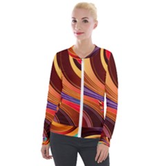 Abstract Colorful Background Wavy Velvet Zip Up Jacket