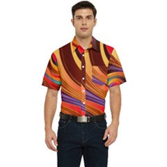 Abstract Colorful Background Wavy Men s Short Sleeve Pocket Shirt 