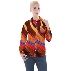 Abstract Colorful Background Wavy Women s Long Sleeve Pocket Shirt