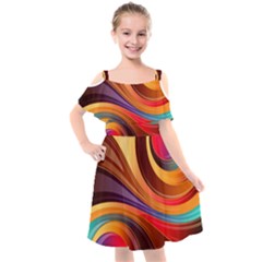 Abstract Colorful Background Wavy Kids  Cut Out Shoulders Chiffon Dress