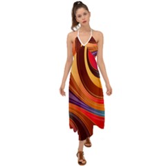 Abstract Colorful Background Wavy Halter Tie Back Dress 