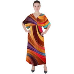 Abstract Colorful Background Wavy V-Neck Boho Style Maxi Dress