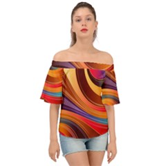 Abstract Colorful Background Wavy Off Shoulder Short Sleeve Top